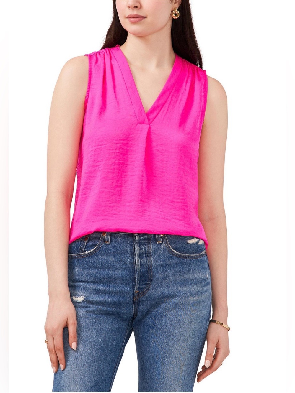 Vince Camuto 1X Fuchsia Sleeveless V-Neck Blouse Plus Size